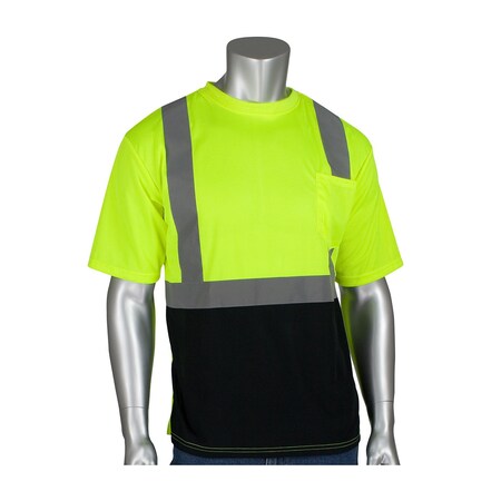Pip ANSI Type R Class 2 Short Sleeve T-Shirt with 50+ UPF Sun Protection and Black Bottom Front 312-1250B-LY/3X